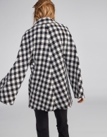 Black and white checked wool cape coat