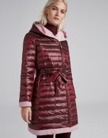 Burgundy reversible quilted long parka