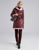 Burgundy reversible quilted long parka