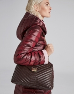 Burgundy reversible quilted long parka