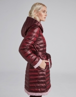 Burgundy reversible quilted long parka