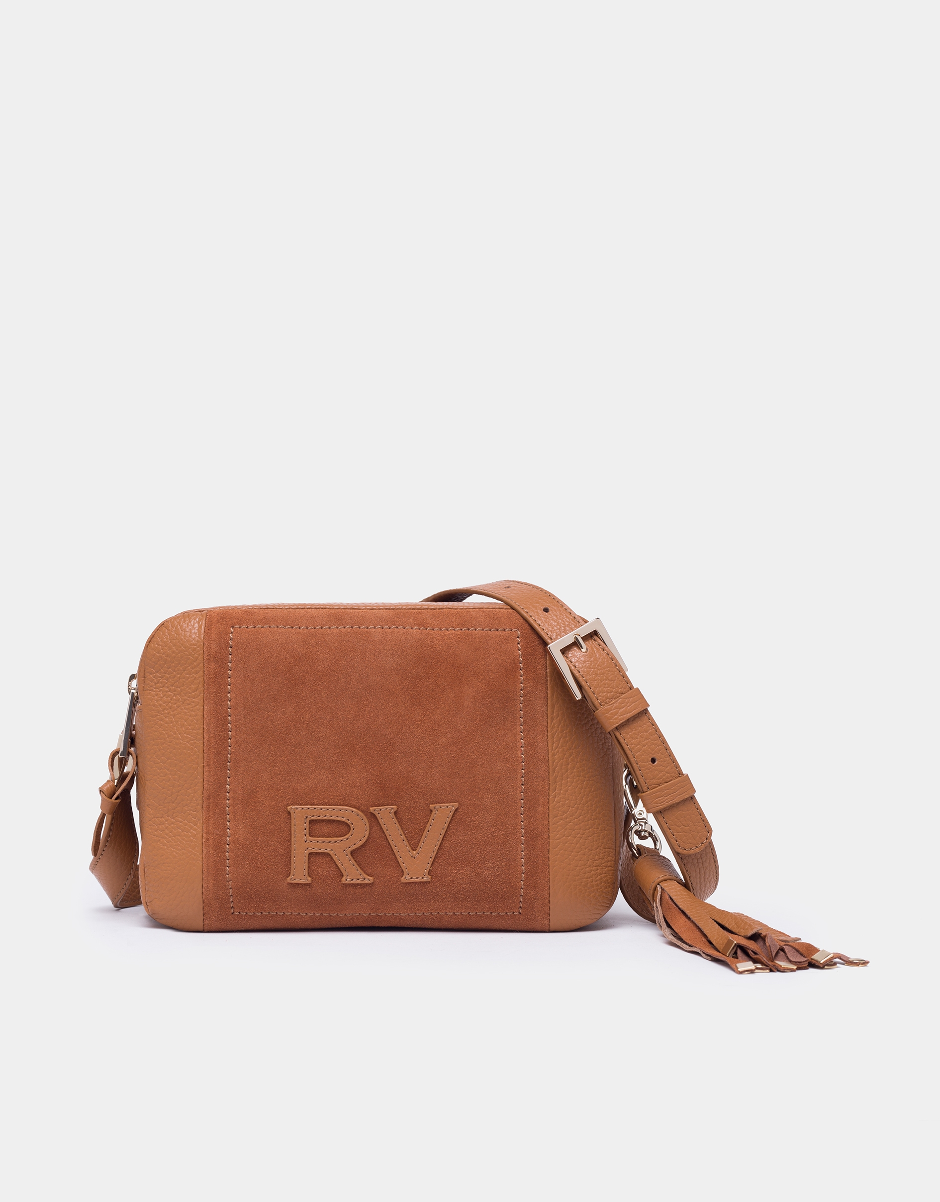 Tan leather and split leather Louvre shoulder bag