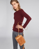 Tan leather and split leather Louvre shoulder bag