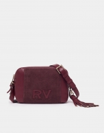 Burgundy leather and split leather Louvre shoulder bag