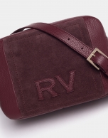 Burgundy leather and split leather Louvre shoulder bag