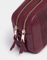 Burgundy leather and split leather Louvre shoulder bag