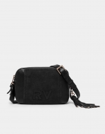 Black leather and split leather Louvre shoulder bag