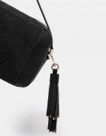 Black leather and split leather Louvre shoulder bag