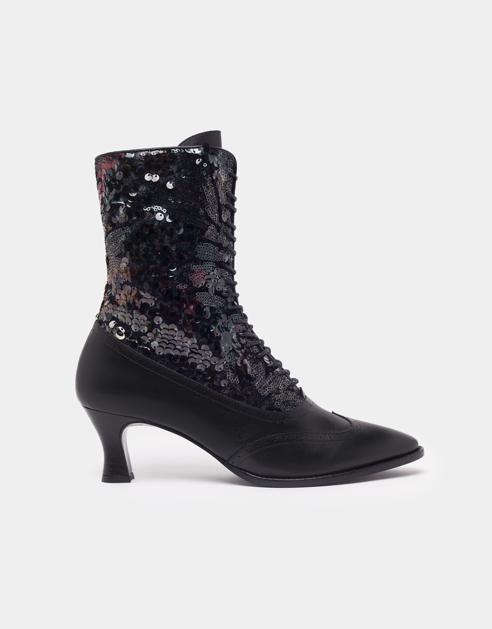 Black Brogue ankle boots with sequined heels