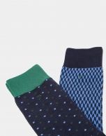 Package of blue and green socks