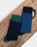 Package of blue and green socks