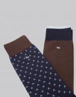 Package of brown and blue socks