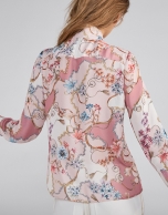 Blusa cuello mao estampado flores rosa