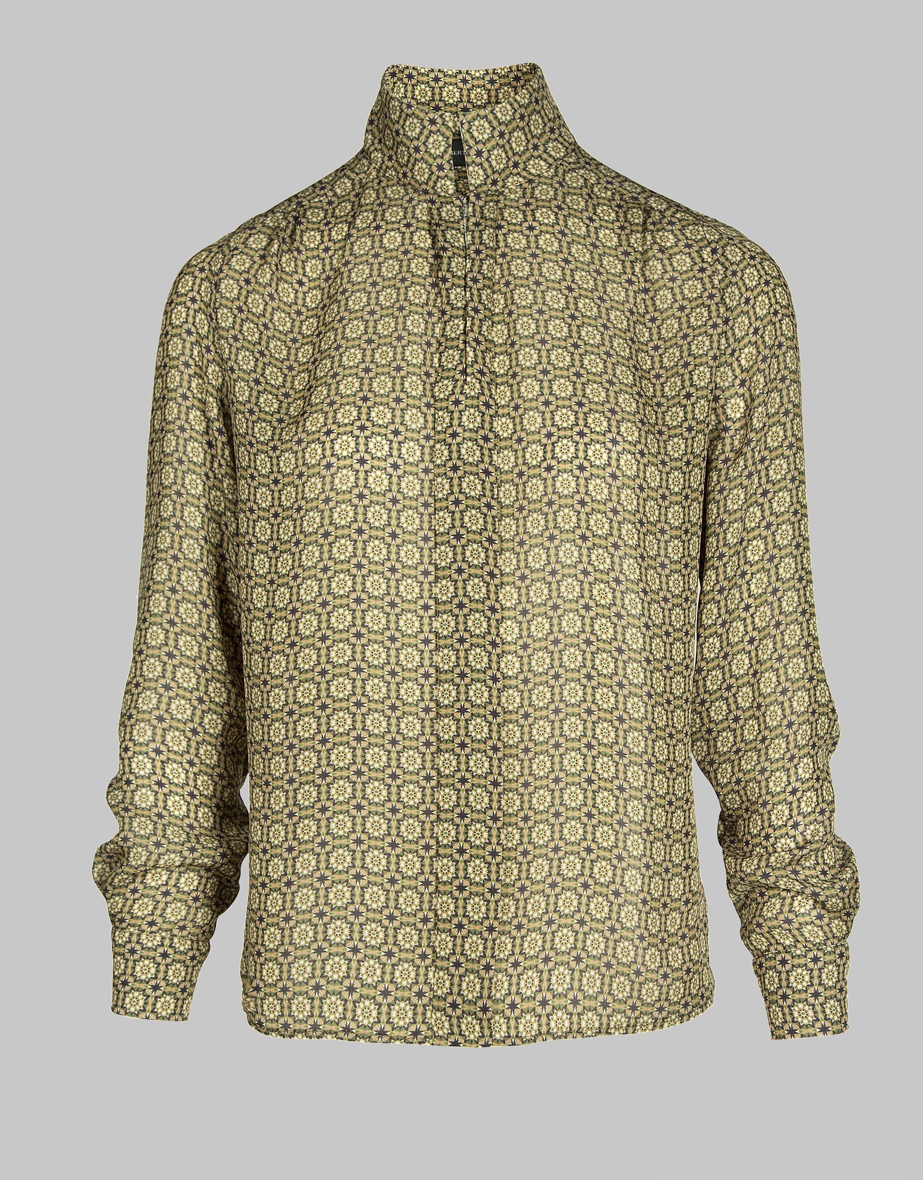 Green print shirt with Mao collar