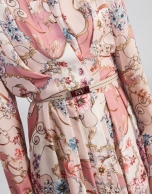 Floral shirtwaist dress with pink chains