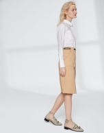 Hazelnut midi-skirt with gross grain at waist