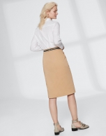 Hazelnut midi-skirt with gross grain at waist