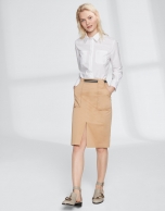 Hazelnut midi-skirt with gross grain at waist