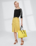 Yellow midi-skirt with gross grain at waist