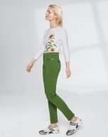 Green pants with fringe hem