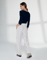 White pinstripe straight pants