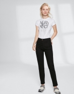 Black cigarette pants with embroidered pocket