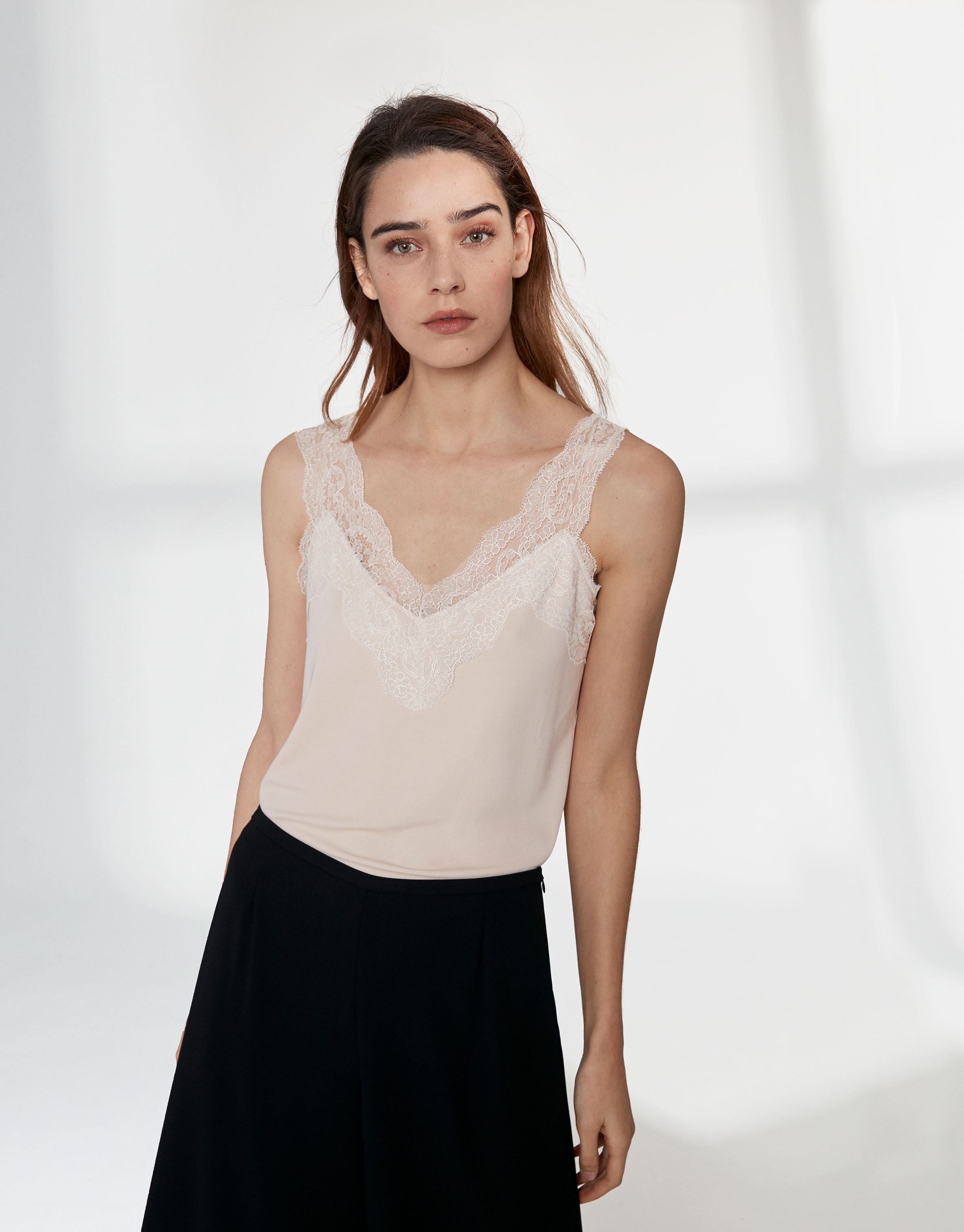 Sandy-colored top with lace