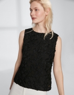 Black cotton voile, embroidered top