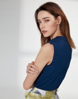 Navy blue top with folded neckline