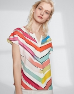 Multicolor striped print sleeveless blouse