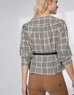 Checked blouse with boat neck and belt