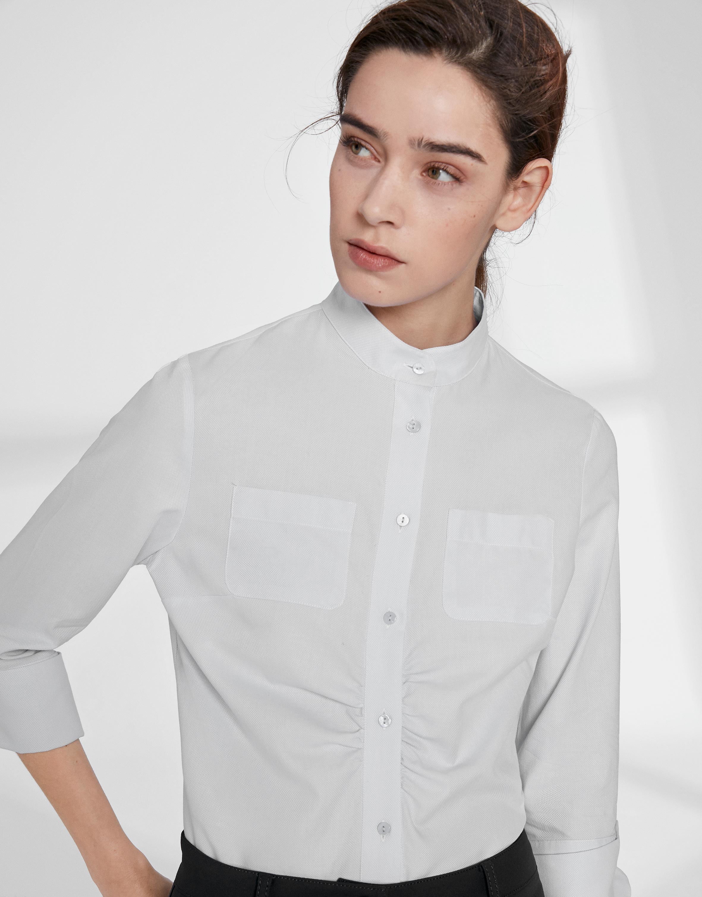 White shirt with mao collar and flounce