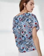 Ultramarine blue geometric print top