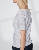 White top with an embossed fabric