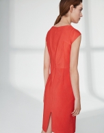 Orange midi jacquard dress with dropped shoulders