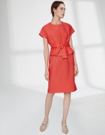 Orange midi jacquard dress with dropped shoulders