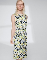 Yellow dotted, midi, asymmetric dress 