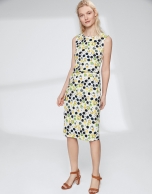 Yellow dotted, midi, asymmetric dress 