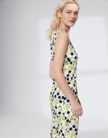 Yellow dotted, midi, asymmetric dress 