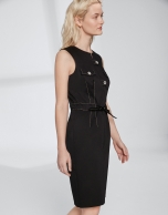 Black cotton midi dress with belt