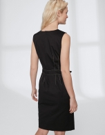 Black cotton midi dress with belt