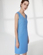 Ultramarine blue, midi piqué sleeveless dress 