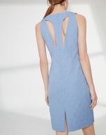 Ultramarine sleeveless midi dress with decoration in the back 