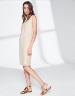 Sandy-colored asymmetric midi cape dress 