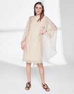 Sandy-colored asymmetric midi cape dress 