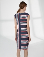 Asymmetric midi dress with sailor stripes