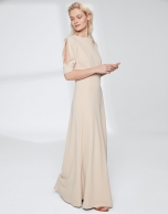 Long, draping, sandy-colored dress 