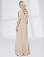 Long, draping, sandy-colored dress 