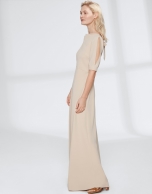 Long, draping, sandy-colored dress 