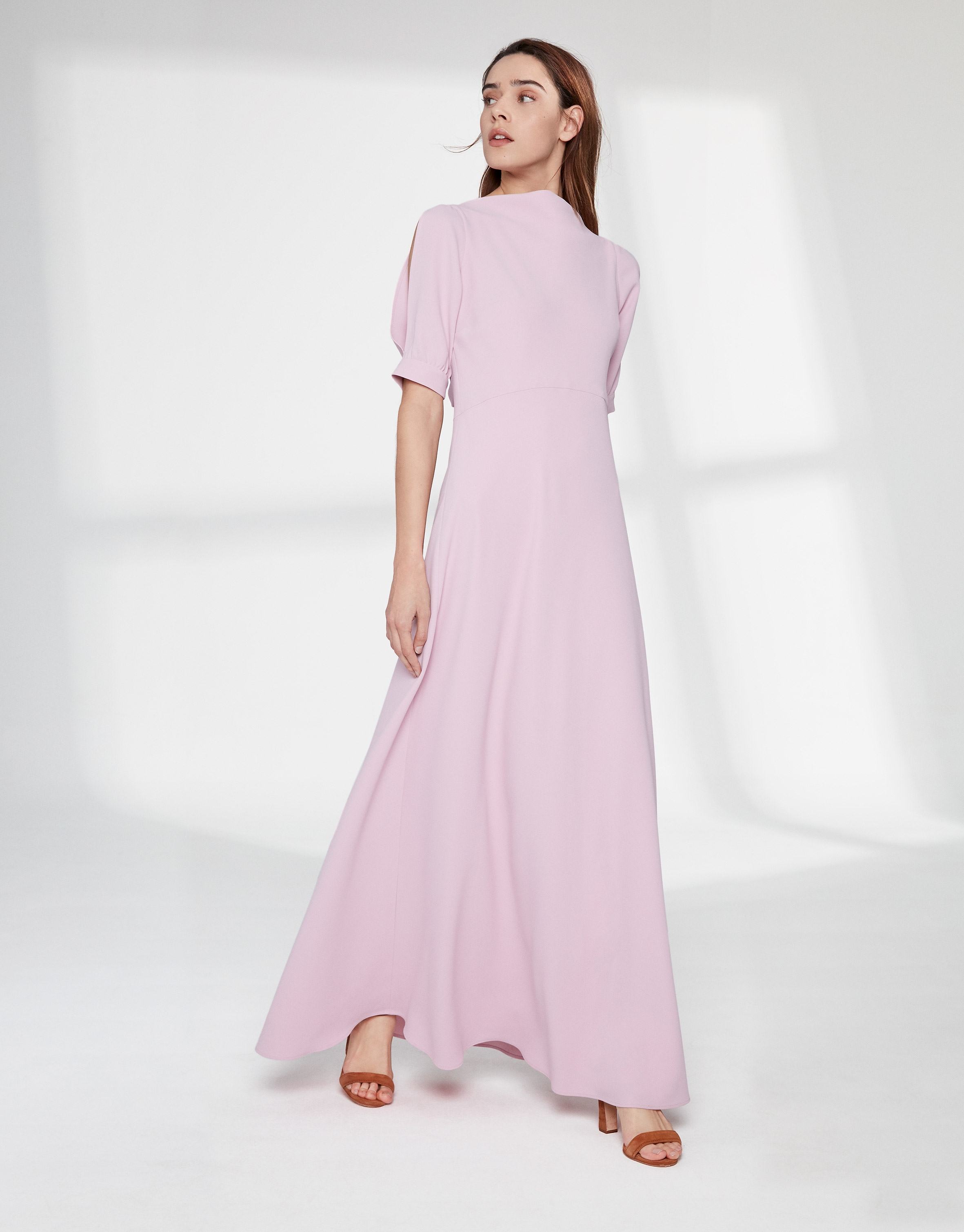 Long, draping, pink quartz dress 